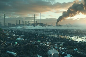 Carbon dioxide , CO2, garbage and environmental pollution, futuristic background - obrazy, fototapety, plakaty