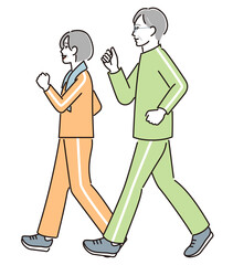 ウォーキングをする老夫婦