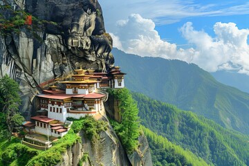 buddhist temple in the mountains - obrazy, fototapety, plakaty