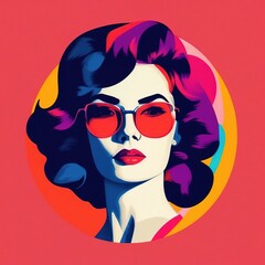 portrait of a beautiful woman retro poster in 80s style. minimalistic flat style.