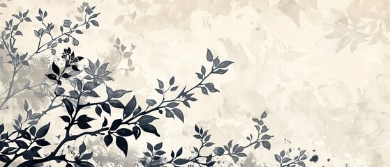 Japanese wave pattern modern with watercolor texture. Vintage style branch and leaf decoration template. - obrazy, fototapety, plakaty