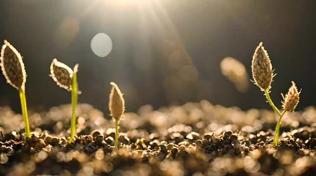 Little seed of plant grow in the sunlight. Business or ecosistem growth concept
