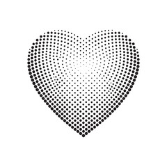 Abstract halftone heart shape isolated on white background. Black dotted heart icon. Modern halftone design. Vector illustration. 