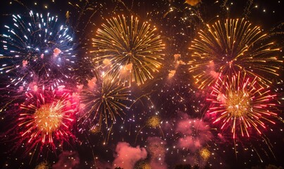 Fototapeta premium fireworks in the colors of the American flag in the night sky as a background for a 4th of July independence day greeting card