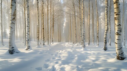   A snowy forest trail with trees on either side and snow beneath