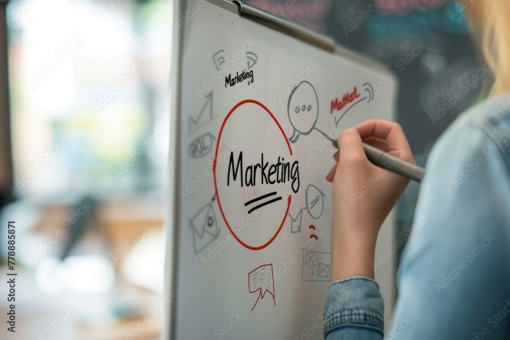 Poster implementing advanced marketing data management and advertising budgets to maximize user engagement 