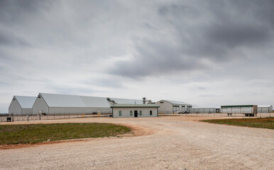 Fototapeta na wymiar Metal buildings of a peanut processing plant at Seagraves, Texas, USA