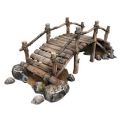 2D asset element of a trolls bridge model, sturdy and enchanted, isolated on white background