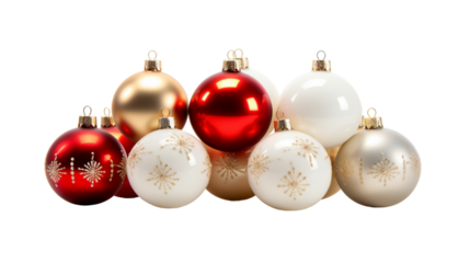 Christmas balls on a white background, isolated. Joyeux Noël, baubles, explosives, bulbs, and bright decorations! 