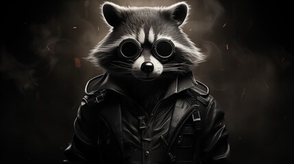 A cartoon logo featuring a mischievous raccoon wearing a bandit mask. - obrazy, fototapety, plakaty