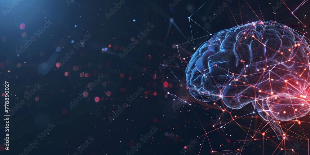 Aufkleber 3D brain network concept, neuroscience and cognitive science visualization
