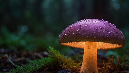 Mushroom irradiant glowing in the forest