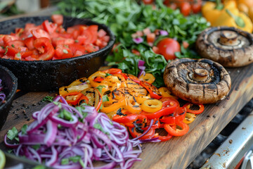 Colorful Grilled Vegetables and Fresh Ingredients on Outdoor Table