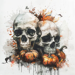 skull, death, halloween, vector, illustration, bone, tattoo, skeleton, dead, grunge, design,...