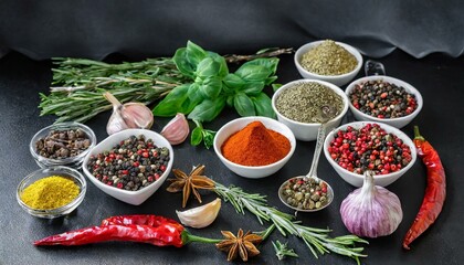 Taste of the Med: Colorful Collection of Condiments on Dark Table