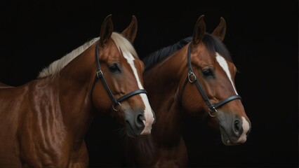 american quarter horse close up portrait on plain black background from Generative AI