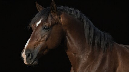 arabian horse close up portrait on plain black background from Generative AI