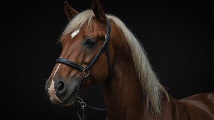 Obraz premium arabian horse close up portrait on plain black background from Generative AI