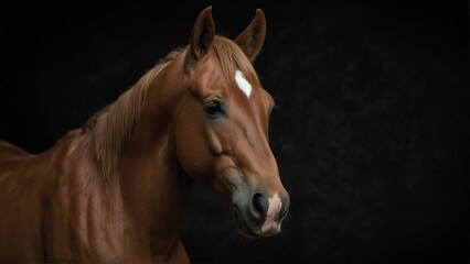 american quarter horse close up portrait on plain black background from Generative AI