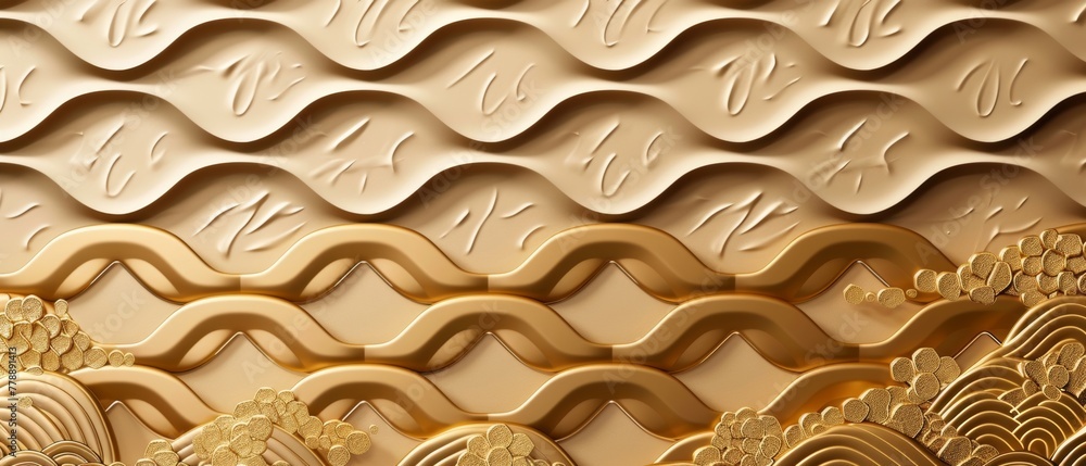 Aufkleber An elegant modern Japanese template with golden geometric patterns. Background with hexagonal elements. Decorated with curves.