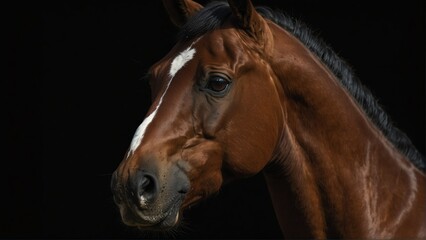 thoroughbred horse close up portrait on plain black background from Generative AI