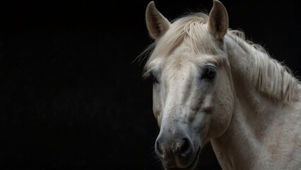 Obraz premium white horse close up portrait on plain black background from Generative AI
