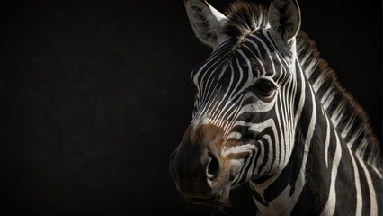 zebra horse close up portrait on plain black background from Generative AI