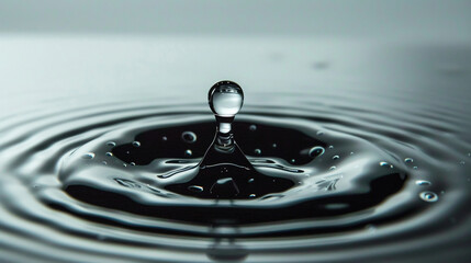A close-up of a water droplet splashing on a clear surface, sending ripples outward - obrazy, fototapety, plakaty