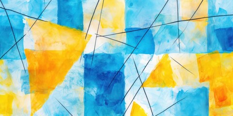 Blue and yellow pastel colored simple geometric pattern, colorful expressionism with copy space background, child's drawing, sketch 