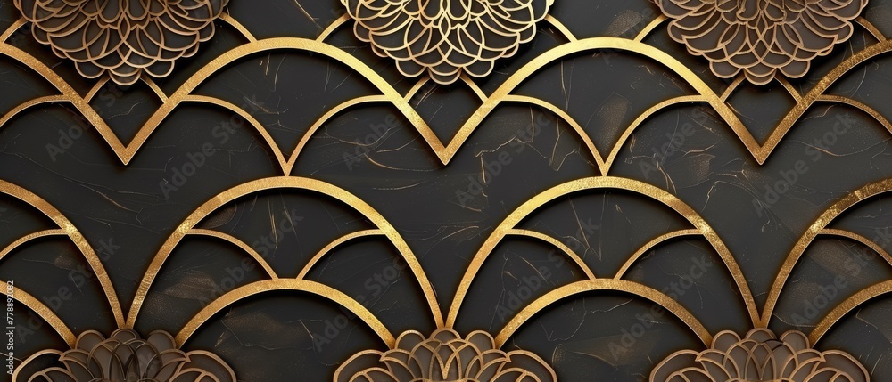 Poster the japanese pattern modern is a wrapping paper for packaging design with a gold geometric backgroun