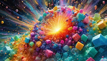 Big bang universe explosion, supernova blast, made out of colorful bath soaps, super detailed ai generated - obrazy, fototapety, plakaty