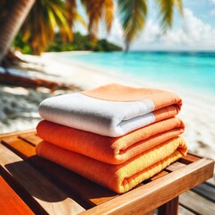 Fototapeta na wymiar stack of towels on a beach