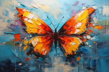  Abstract butterfly painting, closeup, oil brushstrokes, texture, colorful, spring vibes. - obrazy, fototapety, plakaty