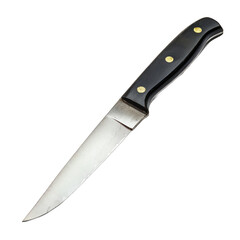 A knife with a black handle and a silver blade