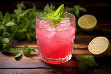 Refreshing Rose Limeade with mint and ice cubes - the perfect summer thirst-quencher