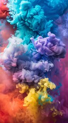 Fototapeta premium A vibrant explosion of colorful smoke a background that bursts with bright and lively hues, spreading in all directions