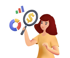 Woman business analyst measures financial chart to understand trends in company income level. Girl economic analyst in formal clothes predicts beginning of increase in savings or earnings