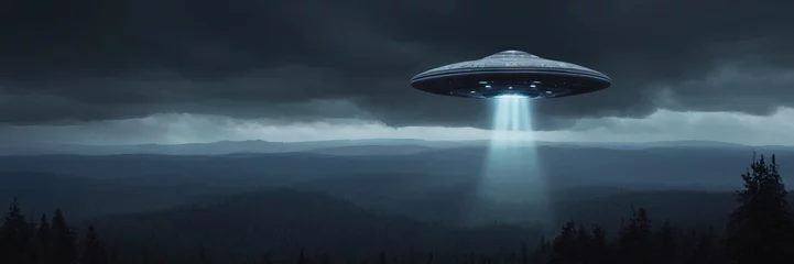 Foto auf Leinwand World UFO Day. Ufologist's Day. Unidentified flying object. UFOs on earth © Vladislav
