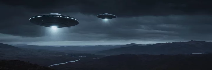 Wandcirkels tuinposter World UFO Day. Ufologist's Day. Unidentified flying object. UFOs on earth © Vladislav