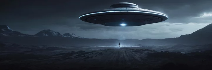 Zelfklevend Fotobehang UFO World UFO Day. Ufologist's Day. Unidentified flying object. UFOs on earth