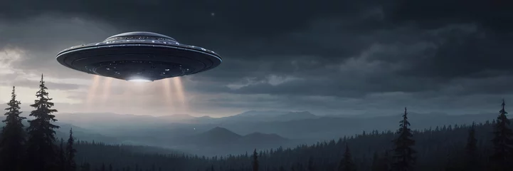 Fotobehang World UFO Day. Ufologist's Day. Unidentified flying object. UFOs on earth © Vladislav