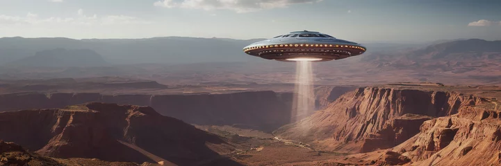 Tuinposter World UFO Day. Ufologist's Day. Unidentified flying object. UFOs on earth © Vladislav