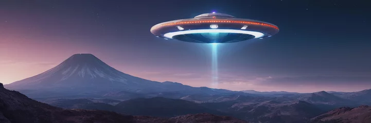 Zelfklevend Fotobehang World UFO Day. Ufologist's Day. Unidentified flying object. UFOs on earth © Vladislav