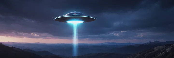 Zelfklevend Fotobehang World UFO Day. Ufologist's Day. Unidentified flying object. UFOs on earth © Vladislav