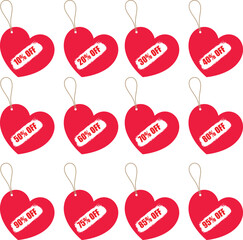 10% to 95% Off Tag Ste of EPS File. 10% to 90% Off tag With Heart Shape