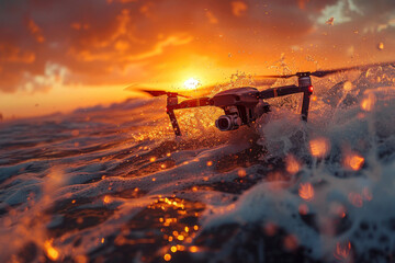 Small airplane flying over water