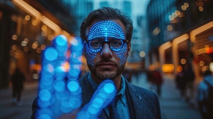 Futuristic and technological face scanning for face recognition and person. Privacy and modern recognition technology. Personal safety, future, security. Generative AI