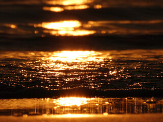 Close up of sunlight reflection on sea water
