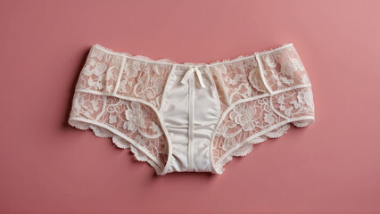 female white lace panties on a pink background