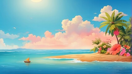 summer vector background with beach illustrations